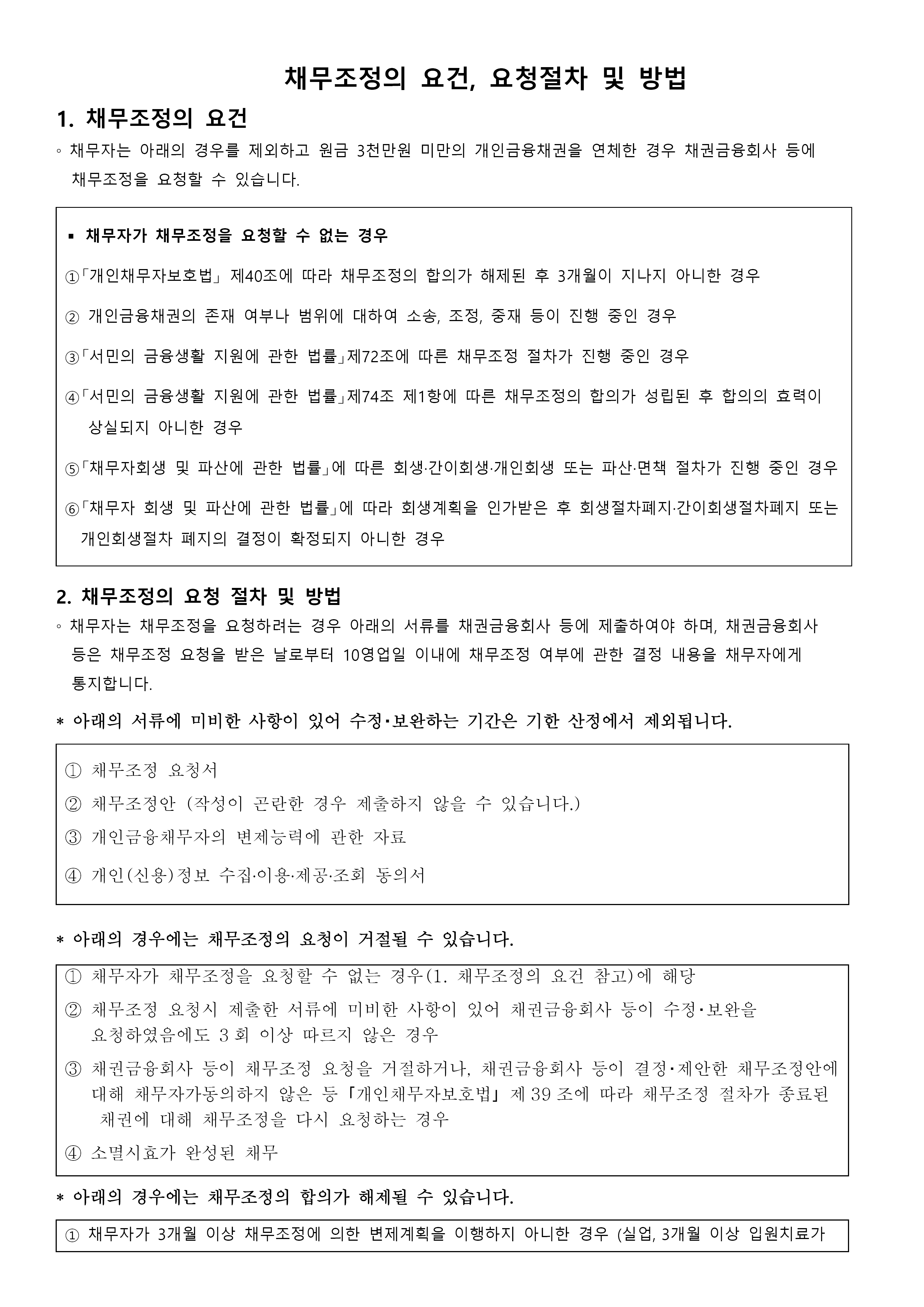 채무조정 안내사항
